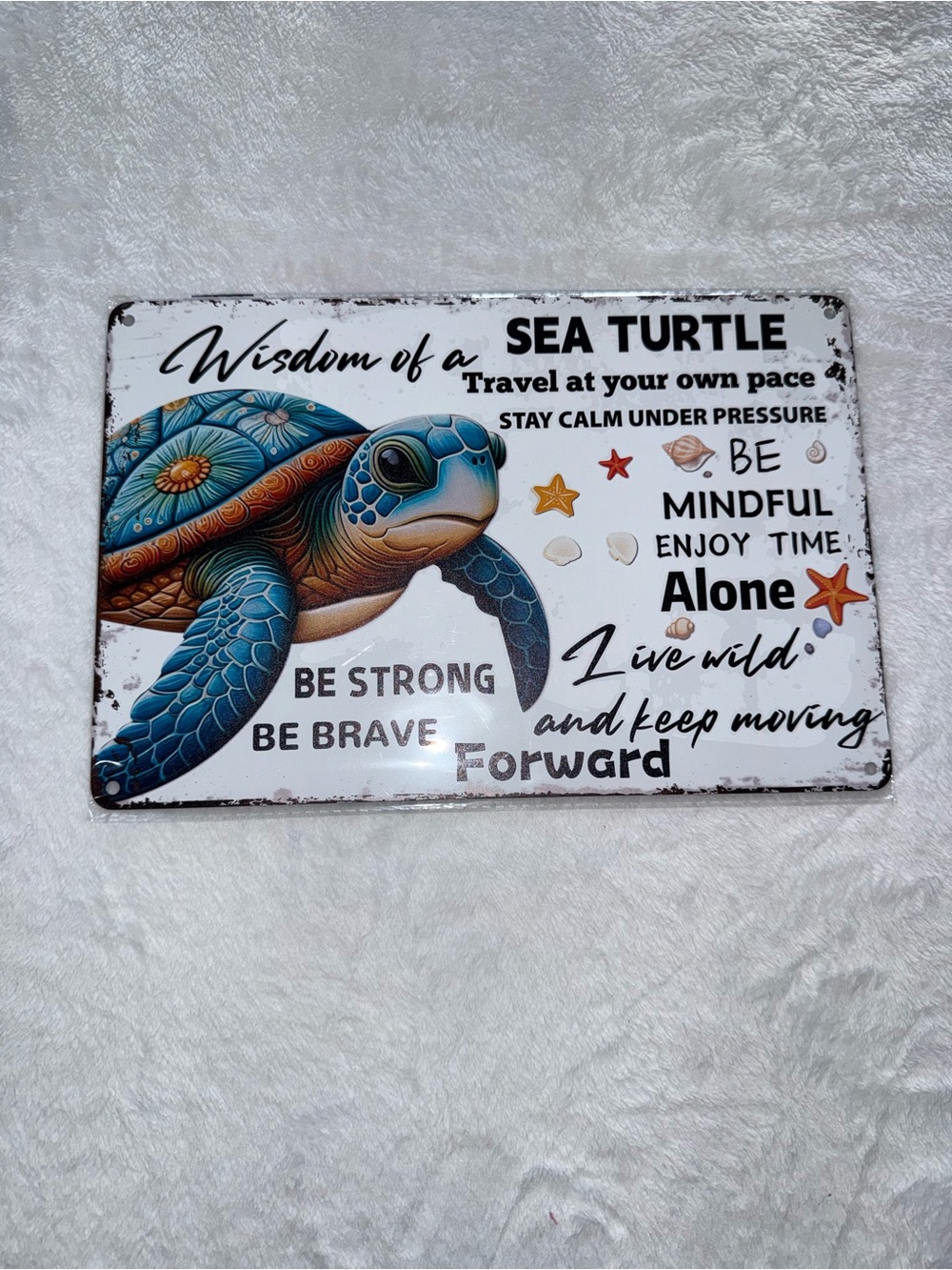 Sea Turtle Inspirational Metal Sign - Blue & Teal Turtle